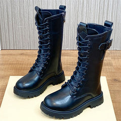 Girls High Top Winter Boots Leather Side Zipper Kids Shoes