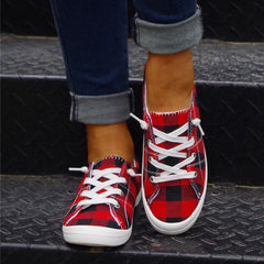 Women's Plaid Pattern Sneakers Flat Canvas Shoes