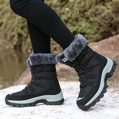 Women's Lace up Snow Boots Faux Fur Lined Thermal Mid Calf Boots