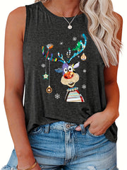 Christmas Elk Print Tank Top for Women