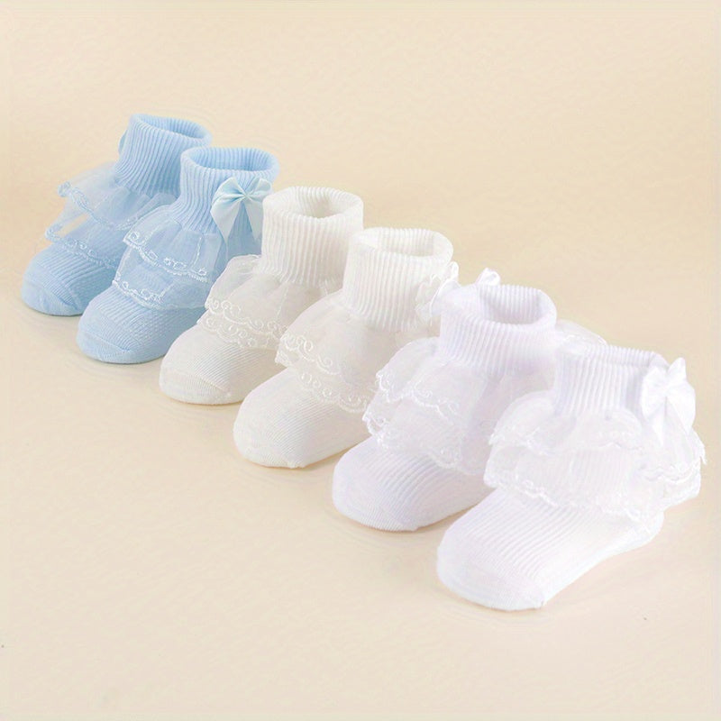 3 Pairs Kids Lace Ruffled Princess Socks Mesh Dance Socks