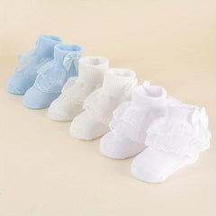 3 Pairs Kids Lace Ruffled Princess Socks Mesh Dance Socks