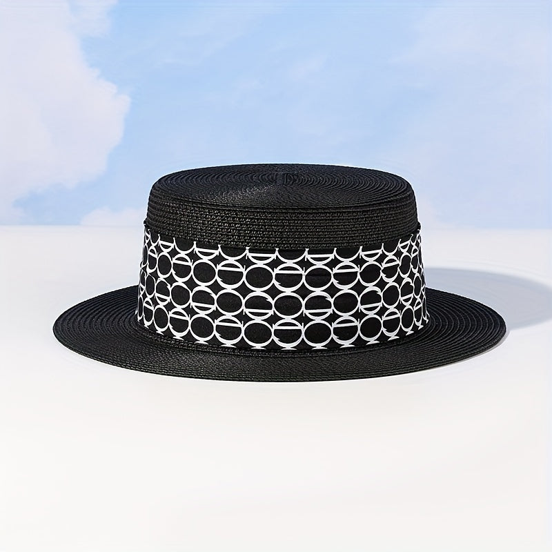 Vintage French Style Straw Jazz Hat Flat Top Fedora Cap Summer Travel Beach