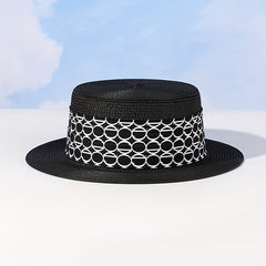 Vintage French Style Straw Jazz Hat Flat Top Fedora Cap Summer Travel Beach