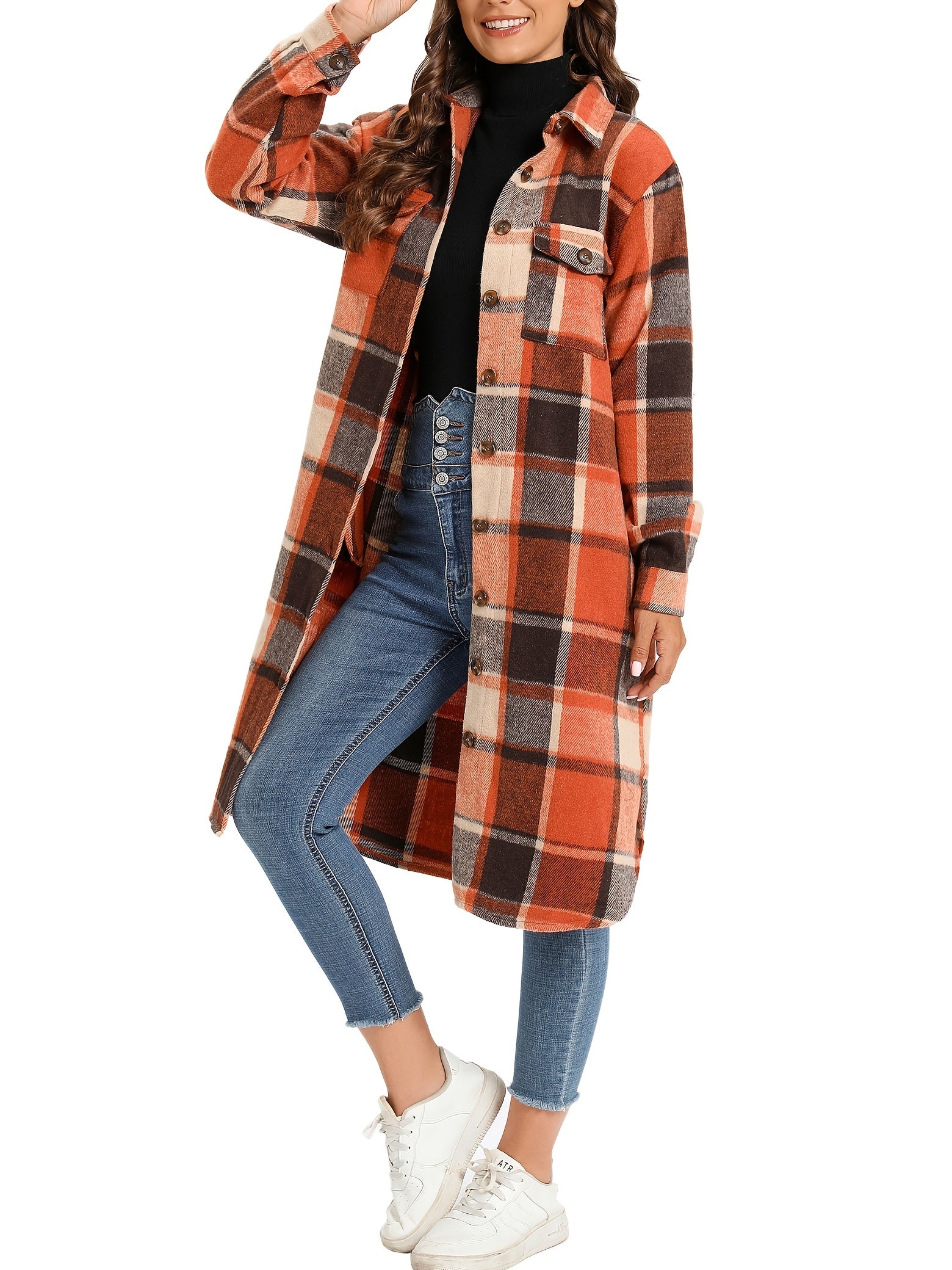 Plaid Button Front Jacket Long Sleeve Spring/Fall Women's Clothing