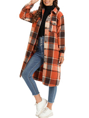 Plaid Button Front Jacket Long Sleeve Spring/Fall Women's Clothing
