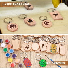 30pcs Wood Keychain Blanks Laser Engraving Unfinished Wood Keychains Bulk