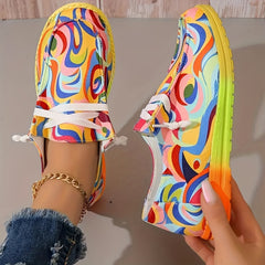Women's Geometric Graphic Boat Shoes Lace Up Flat Casual Walking Shoes