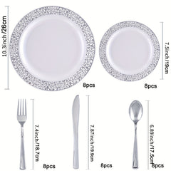 40-Piece Plastic Dinnerware Set with Silver Finish for Parties & Holidays