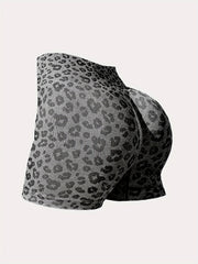 3pcs Leopard Print Hip Lifting Yoga Shorts High Waist Workout Activewear