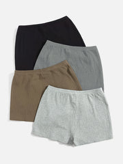 4 Pack Plus Size Casual Shorts Set Women's Plus Ribbed High Rise Shorts