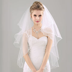 Bridal Veil with Beaded Embellishments Two Layer Lace Overlay for Weddings