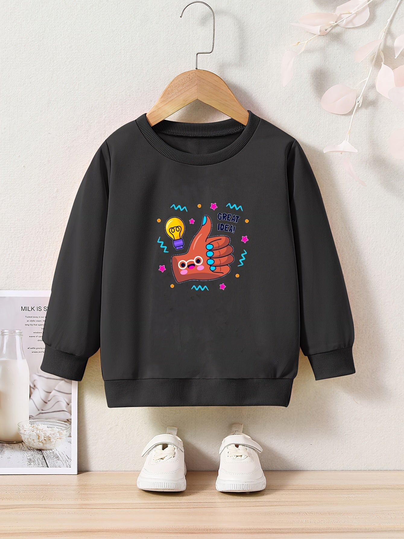 Cartoon Thumb Pattern Girls Casual Pullover Sweatshirt