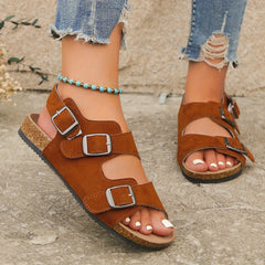 Women's Buckle Sandals Ankle Strap Flat Pink Shoes Summer
