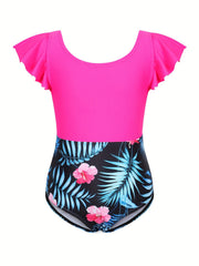 Toddler Girls Tropical Flowers One Piece Swimsuit