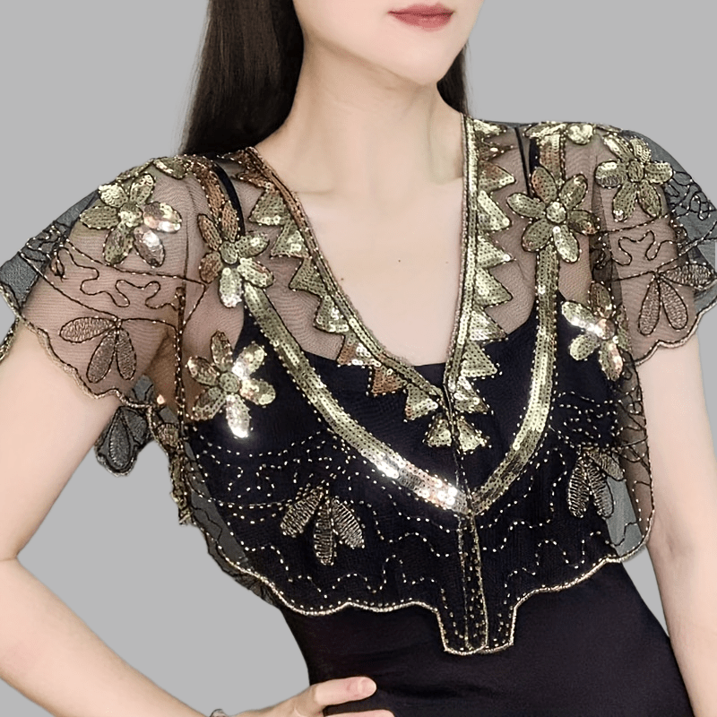 Vintage Flower Embroidery Sequin Beaded Shawl
