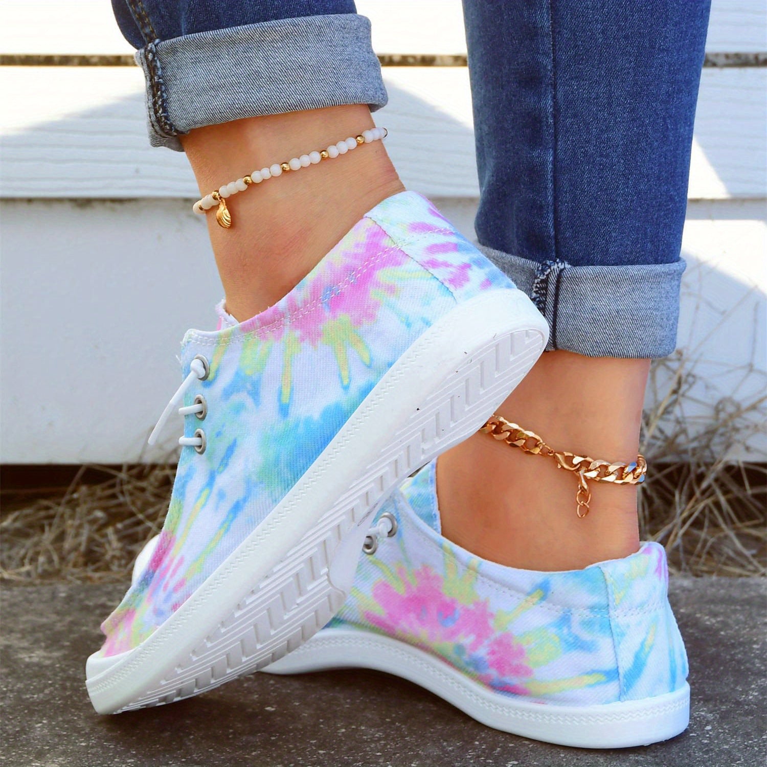 Women's Tie Dye Lace Up Canvas Shoes