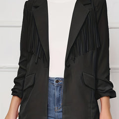 Fringe Trim Long Sleeve Blazer