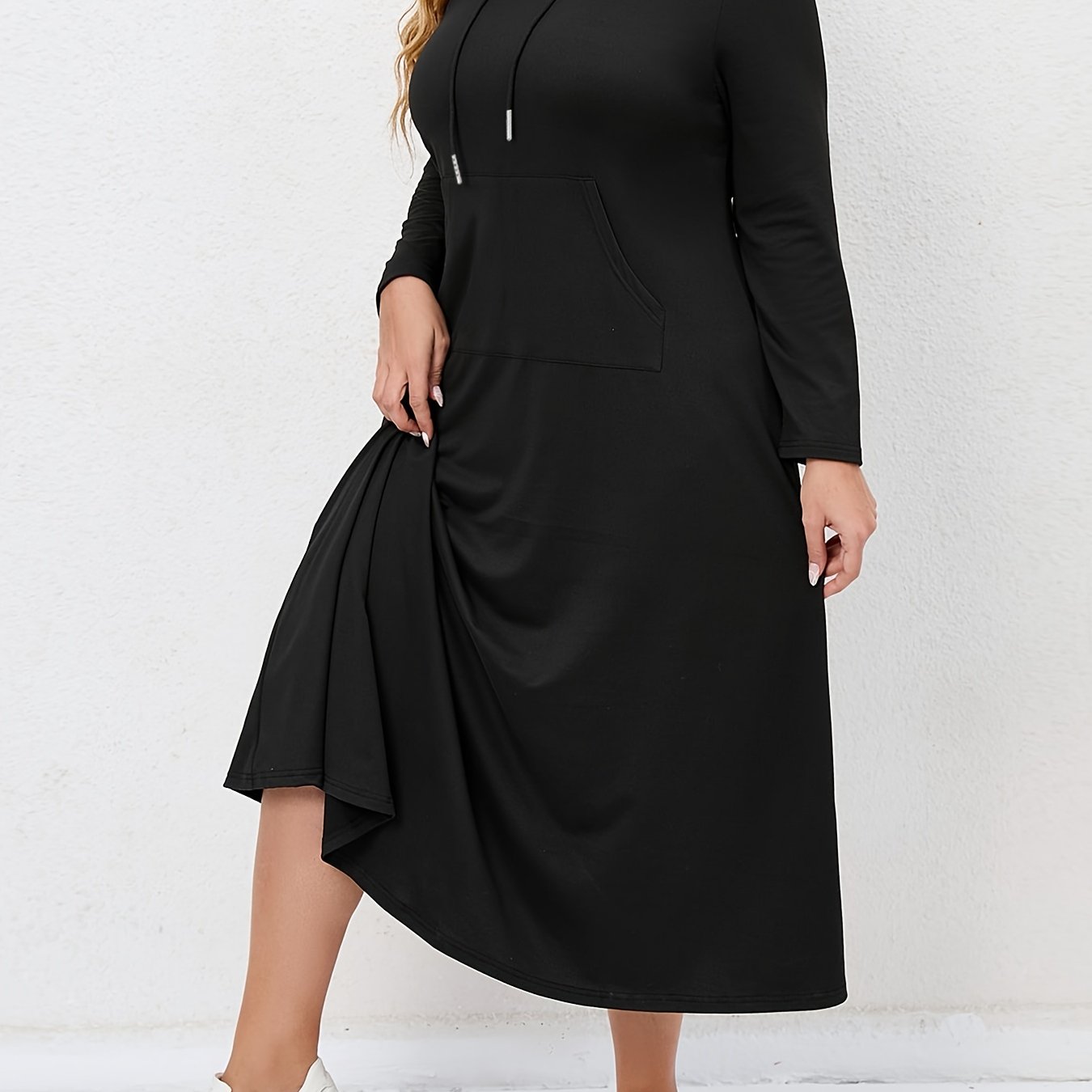Solid Hooded Drawstring Maxi Dress