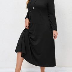 Solid Hooded Drawstring Maxi Dress