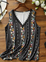 Floral & Stripe Print V Neck Tank Top