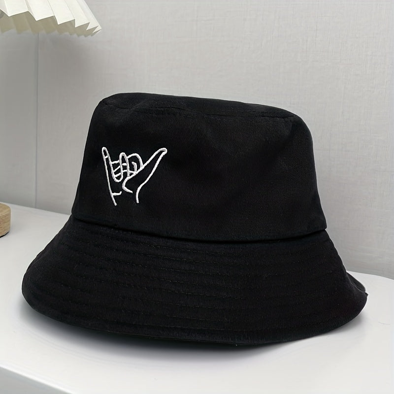 2pcs Gesture Embroidered Bucket Hat Set Unisex Sun Hat