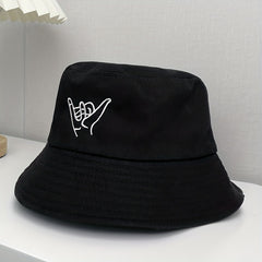 2pcs Gesture Embroidered Bucket Hat Set Unisex Sun Hat