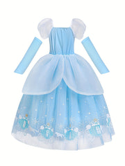 Kid Girls Princess Dresses Fancy Costumes Tulle Sequins Puff Sleeves Dress