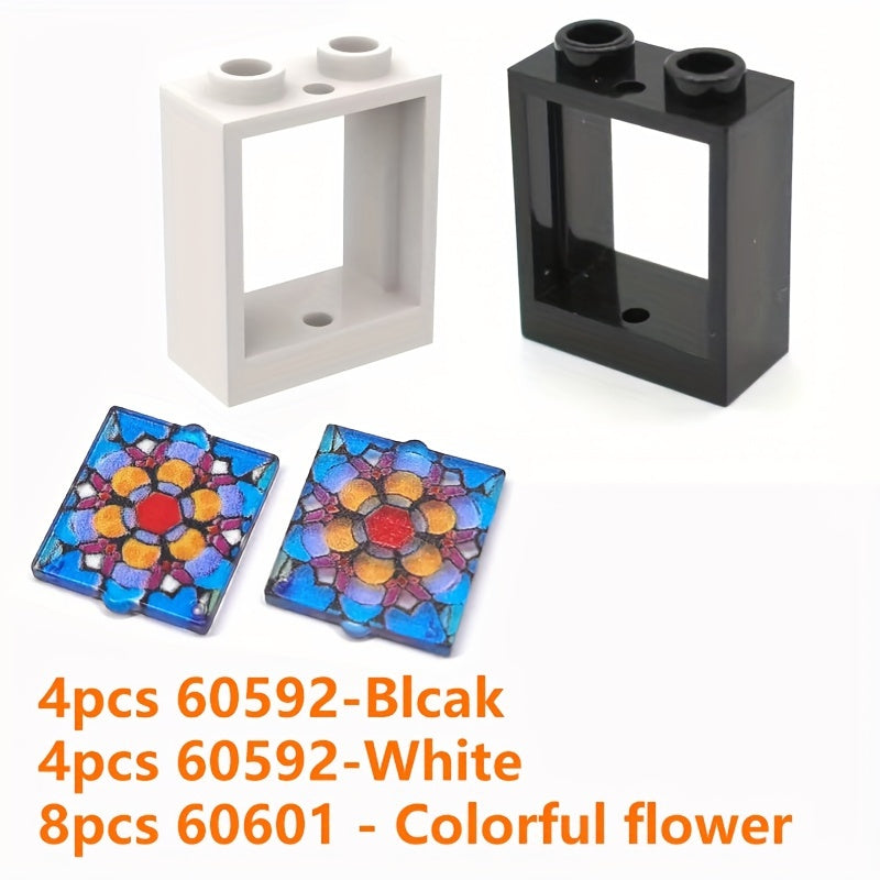 16pcs Vintage Geometric Pattern Building Blocks Windows Set