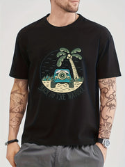 Cotton Beach Print Men's Crew Neck Tshirt Casual Tees for Summer