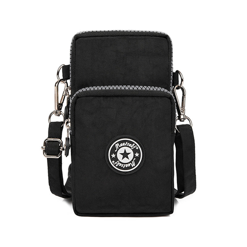 Women's Small Phone Bag with Letter Patch Zipper Cross Body Nylon Shoulder Bag