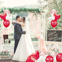 48pcs Anniversary Party Balloons - Lip and Heart Shapes with Red Lip Kiss Print