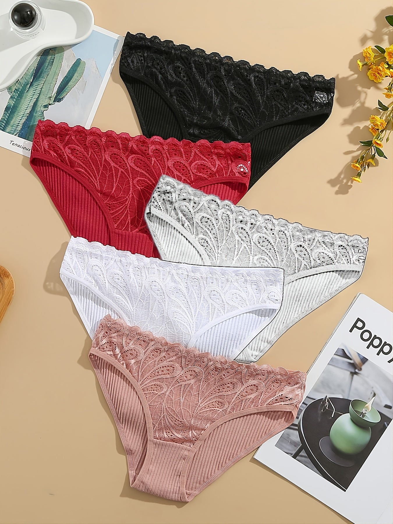 5 Pack Women's Cotton Panties Low Waist Lingerie