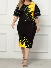Casual Dress Women's Plus Floral Print Layered Sleeve