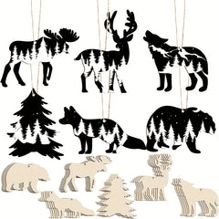 30pcs Wooden Wild Forest Animal Ornaments Hanging Wood Deer Cutouts DIY Decor