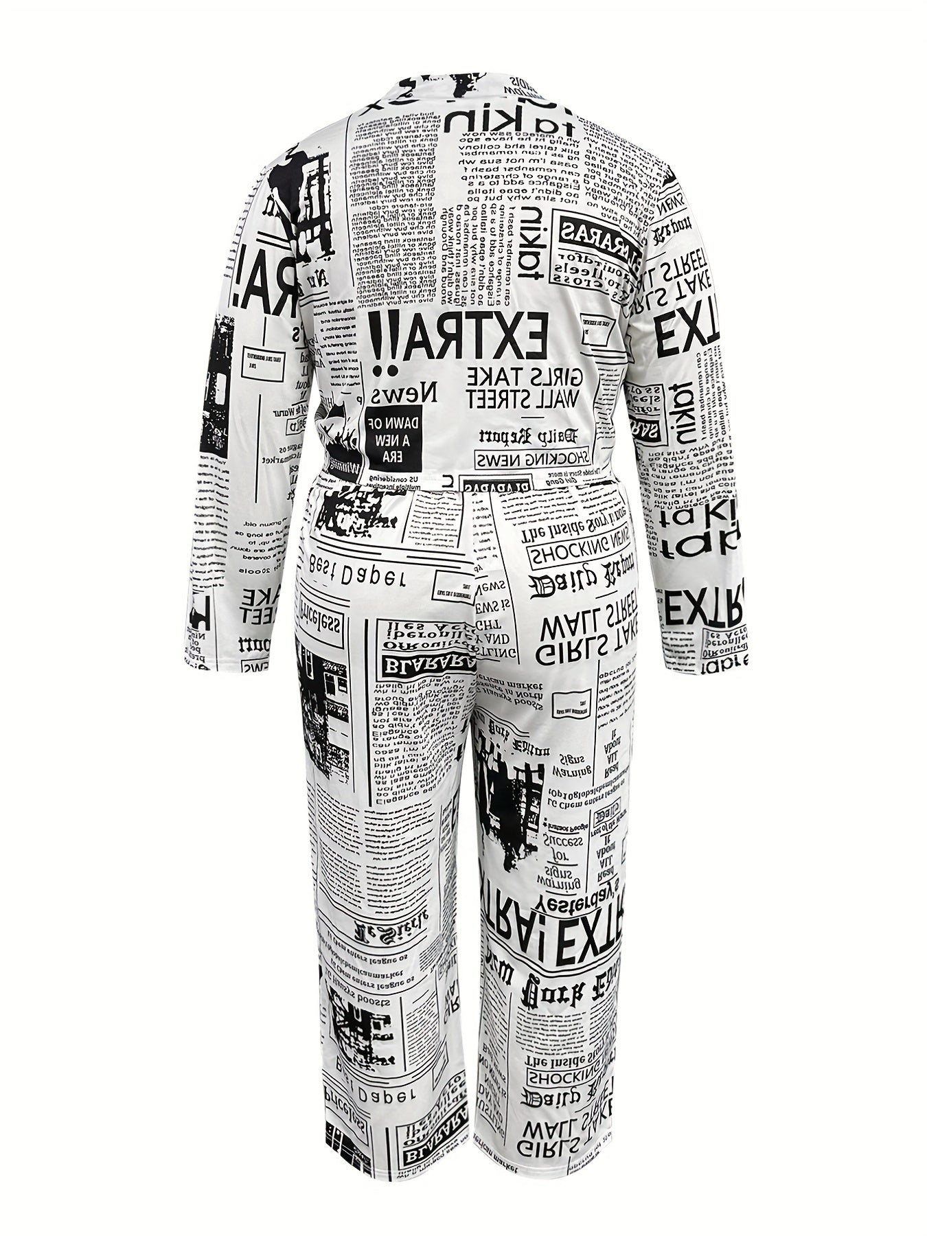 Newspaper Print Twist Front Top & Pants Set