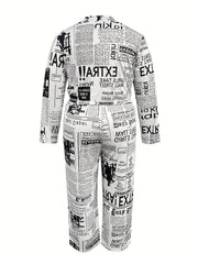 Newspaper Print Twist Front Top & Pants Set