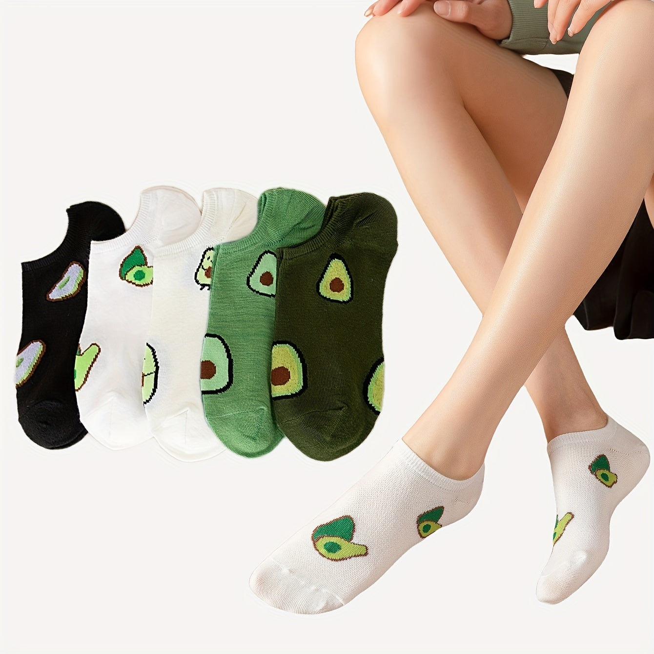5 Pairs Avocado Print Low Cut Ankle Socks Women's Stockings