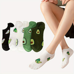 5 Pairs Avocado Print Low Cut Ankle Socks Women's Stockings