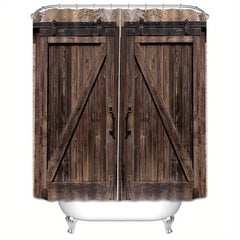 Wooden Door Shower Curtain Waterproof Fabric Bath Curtain Bathroom Decor