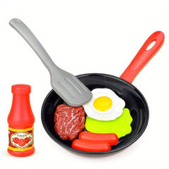 Kids Kitchen Pretend Play Food Toy Set - Frying Pan, Vegetables, Steak, Bread