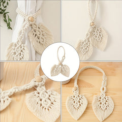 Gray Macrame Tassel Beaded Curtain Tiebacks