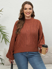 Casual Sweater Solid Cable Lantern Sleeve Mock Neck Jumper