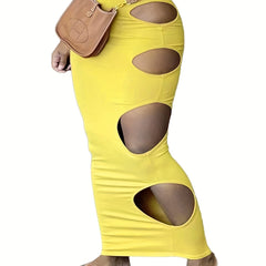 Sexy Skirt Women's Plus Solid Side Cut Out Elastic Bodycon Pencil Skir