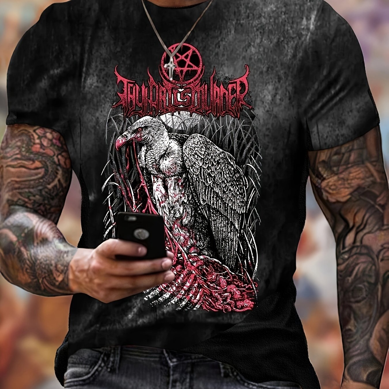 Eagle Pattern Print Men's Short Sleeve Comfy T shirt Graphic Tee
