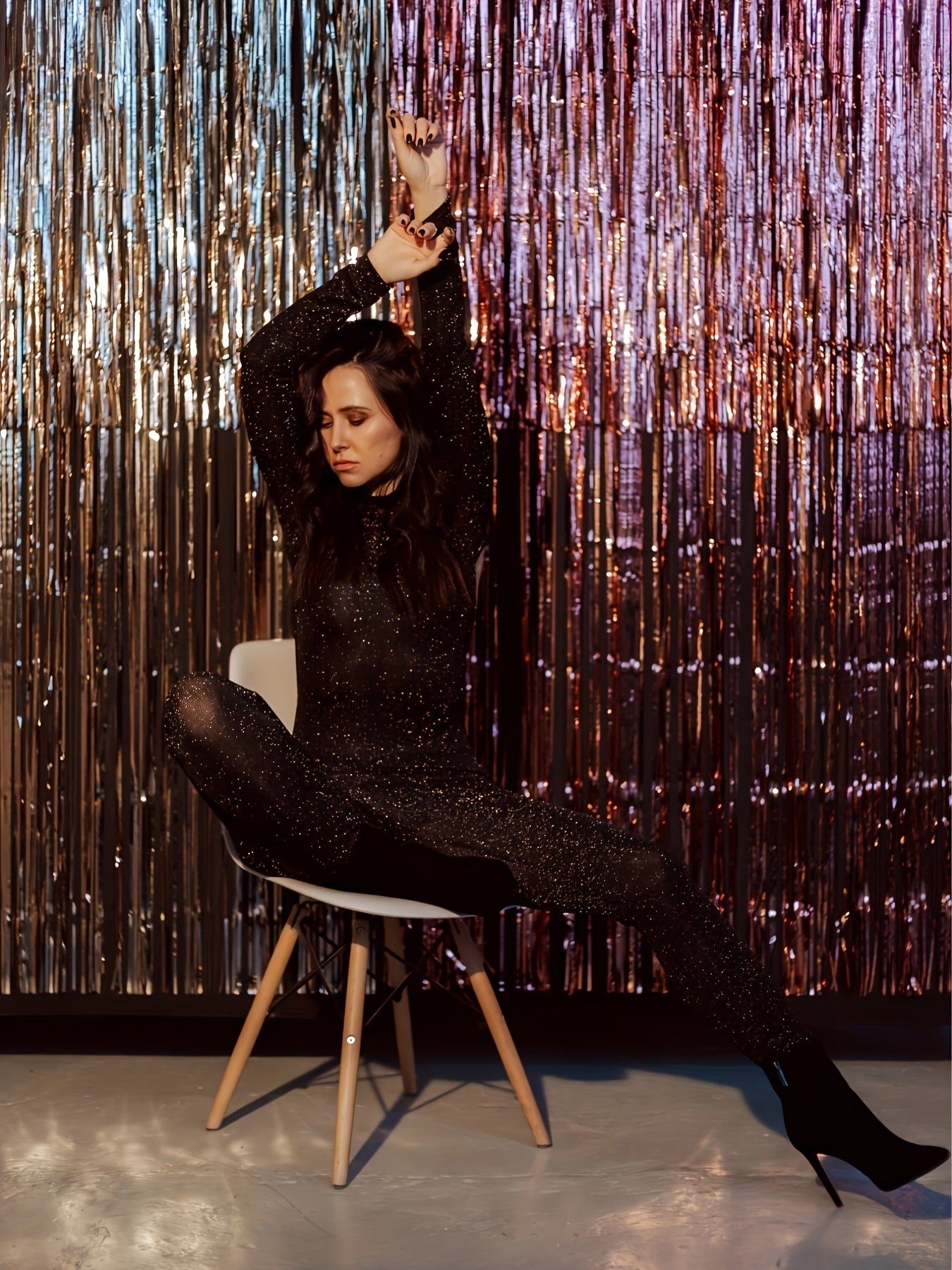 Sexy Sequin Jumpsuit High Collar Backless Hooded