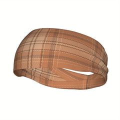Men's Vintage Headband Brown Beige Plaid Breathable Lightweight Hairband