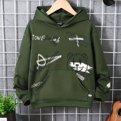Boys Bear Graffiti Graphic Hoodies Long Sleeve Pullover Top