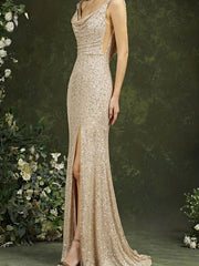 Cowl Neck Backless Split Dress for Wedding Party