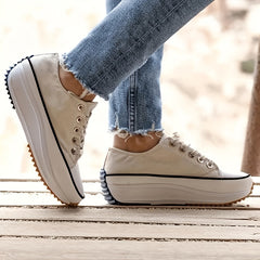 Women's Chunky Sole Canvas Sneakers Lace Up Low Top Shoes